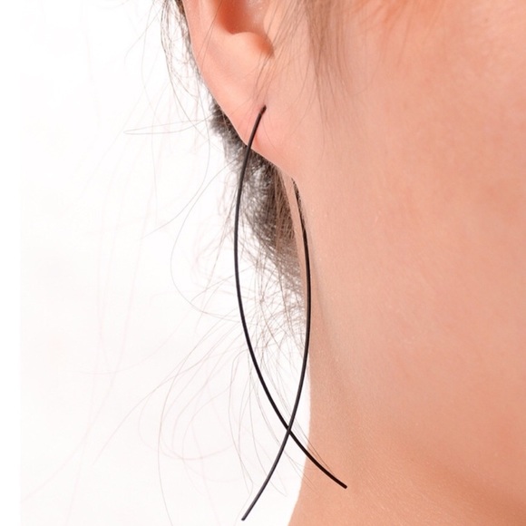 Black Minimalist Hoop Earrings - Picture 2 of 3